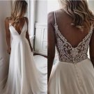 Sexy Deep V Neck A Line Spaghetti Strap Wedding Dresses Plus Size Crystal Beaded