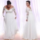 Long Sleeves Plus Size Wedding Dresses With Deep V-neck Applique Beach country W