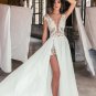 2 Pieces Removable Skirt Wedding Dresses White Lace Cap Sleeve Beaded Lace A Lin
