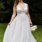 Plus Size A Line Wedding Dresses Bridal Gowns Sheer Jewel Neckline Lace Applique