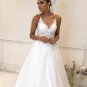 White Lace Appliqued Tulle Spaghetti Bohemian Wedding Dress 2022 A-line Open Bac
