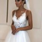 White Lace Appliqued Tulle Spaghetti Bohemian Wedding Dress 2022 A-line Open Bac