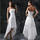 Beach High Low Full Lace A Line Wedding Dresses Strapless Appliques Short Formal