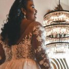 Plus Size A Line Wedding Dresses Long Sleeves Puffy Tulle Bridal Gowns Appliqued