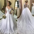 Vintage Long Sleeve A Line Wedding Dresses Arabic Off Shoulder Lace Appliqued Br
