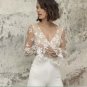 Wedding Pants Suit Sets Open Back Sexy V-Neck Top Lace Appliques Jumpsuit Gowns Bridal Outfit