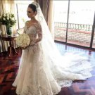 Simple But Elegant Detachable Train Lace Wedding Dresses Long Sleeve Tulle Merma