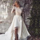 Beach Asymmetrical Hem Wedding Dresses High Neck Long Sleeve Country Bridal Gowns