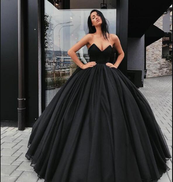 Black Ball Gown Wedding Dresses Strapless Bridal Gowns