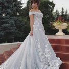 Lace Wedding Dresses 3D Appliqued Light Blue Bridal Gowns