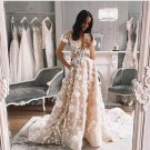 3D Flowers V Neck Lace Bridal Dresses Wedding Gowns Bridal Gowns