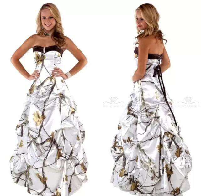 White Camo Wedding Dresses Draped Skirt Satin Bridal Gowns Bridal Gowns