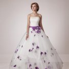 White Strapless Ball Gown Purple Butterfly Wedding Dresses Bridal Gowns
