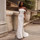 Simple Satin Mermaid Wedding Dress Stylish Boat Neck Off The Shoulder Zipper Bac