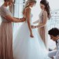 Simple Beaded Pearls Tulle A Line Boho Wedding Dresses Sweep Train Spaghetti Str