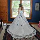 Spectacular One Shoulder Gothic Wedding Dresses in White and Teal Organza Lace Bridal Gowns