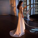Elegant Satin Mermaid Wedding Dresses Cap Sleeve Appliques Beads Formal Long White