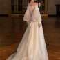 Glitter Boat Neck Wedding Dresses 2022 Puff Sleeves Sequins Lace Off The Shoulder Bridal