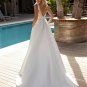 Simple Stain Wedding Dress With Pocket V-Neck Sleeveless Open Back Lace Sweep