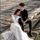 Romantic Bohemian Wedding Dresses With Short Sleeves Lace Bridal Gowns