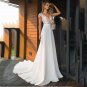Deep V-Neck Satin Wedding Dress Elegant Lace Appliques A-Line Cap Sleeves Floor Length