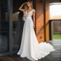 Deep V-Neck Satin Wedding Dress Elegant Lace Appliques A-Line Cap Sleeves Floor Length