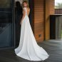 Deep V-Neck Satin Wedding Dress Elegant Lace Appliques A-Line Cap Sleeves Floor Length
