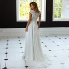 White Wedding Dress Bohemian V Neck Short Sleeves See-through Top Chiffon A Line Beach Ivory Bridal