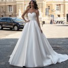 Elegant A Line Strapless Wedding Ball Gown Sleeveless Backless Satin Wedding Dress
