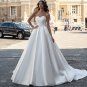 Elegant A Line Strapless Wedding Ball Gown Sleeveless Backless Satin Wedding Dress