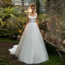 White Sexy Satin And Tulle A Line Wedding Dresses Elegant Square Neck Backless