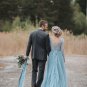 Boho Beach Blue Lace Wedding Dresses A Line Lace Bridal Gowns