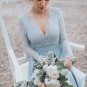 Boho Beach Blue Lace Wedding Dresses A Line Lace Bridal Gowns