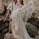 Boho Beach Sequins Lace Wedding Dresses A Line Lace Bridal Gowns