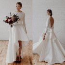 Asymmetrical Wedding Dresses Backless 3/4 Long Sleeve Bridal Gowns