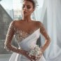 Crystal beaded satin gown fold white long-sleeved church wedding dress bridal gown