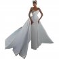 Crystal beaded satin gown fold white long-sleeved church wedding dress bridal gown