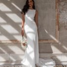 Simple Soft Satin White Mermaid Wedding Dresses Back Buttons Sleeveless Long Beach Bridal Gowns