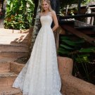 A-line Wedding Dresses Jewel Sleeveless Whole Body Flower Applicants with Little Pearls Court Gown