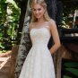 A-line Wedding Dresses Jewel Sleeveless Whole Body Flower Applicants with Little Pearls Court Gown