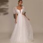 Sparkly Gilitter Puff Sleeves A Line Wedding Dresses Lace Up Back Bridal Gown Bow Tie Robe De Mariee