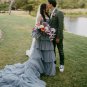 Modest Dusty Blue White Ivory A Line Wedding Dresses Bridal Gowns Back Zipper