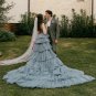 Modest Dusty Blue White Ivory A Line Wedding Dresses Bridal Gowns Back Zipper