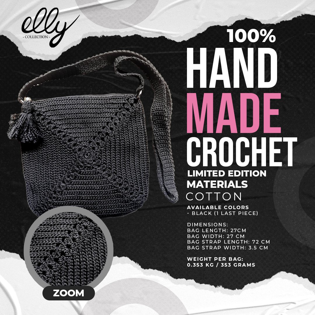 Crochet Shoulder Bag Handmade Cotton Black Unisex Limited Edition
