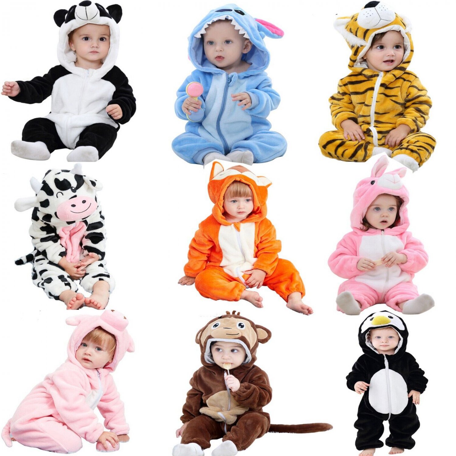 Baby Kid Infant Boys Girls Animal Romper Hooded Jumpsuit Bodysuit Outfit Clothes