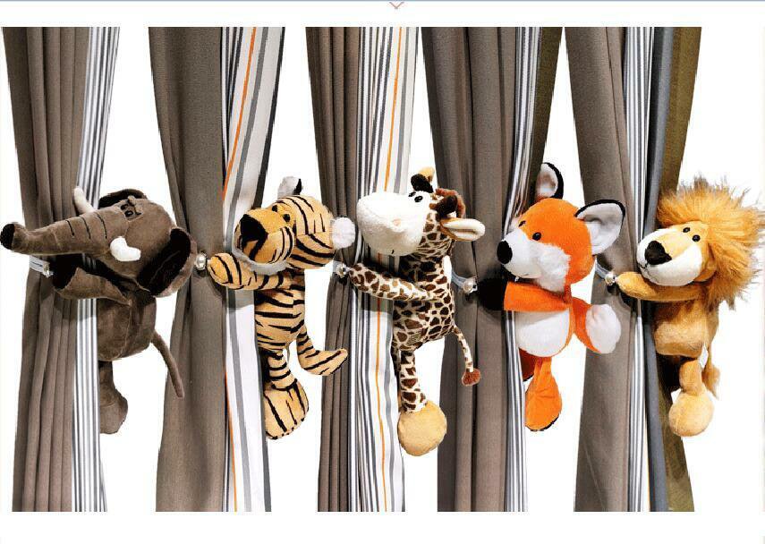 Cartoon Animal Curtain Tiebacks - 2Pcs Lion/Elephant/Tiger Plush Holdbacks For Kids Room