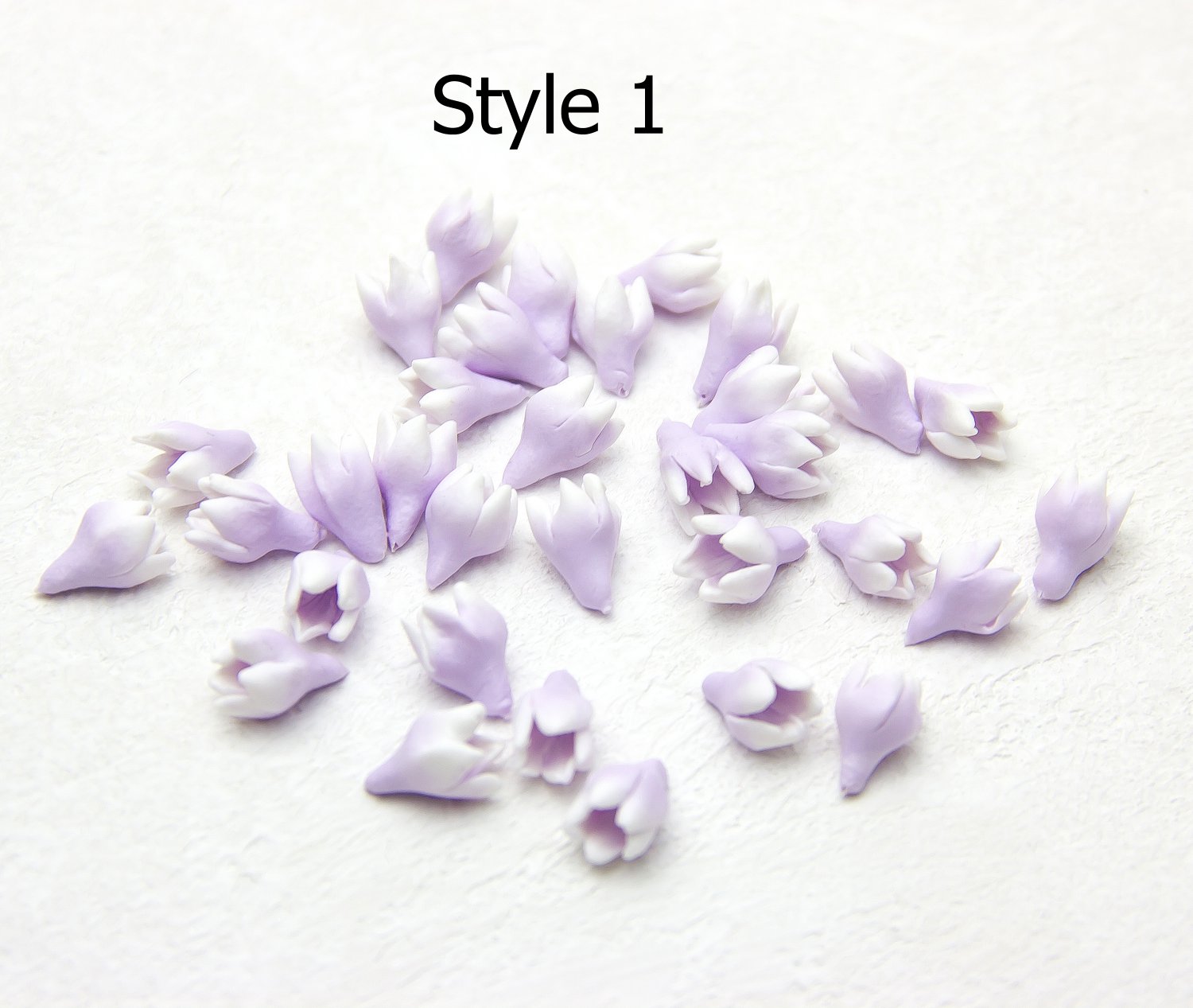 Lilac / White buds flowers, Handmade flower beads polymer clay for jewelry 0.4"- 0,48" (10-12mm)