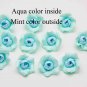 Mint Aqua Roses Flowers Polymer clay 0.68"-0,8" (1,7- 2 cm), Aqva color inside Mint color outside