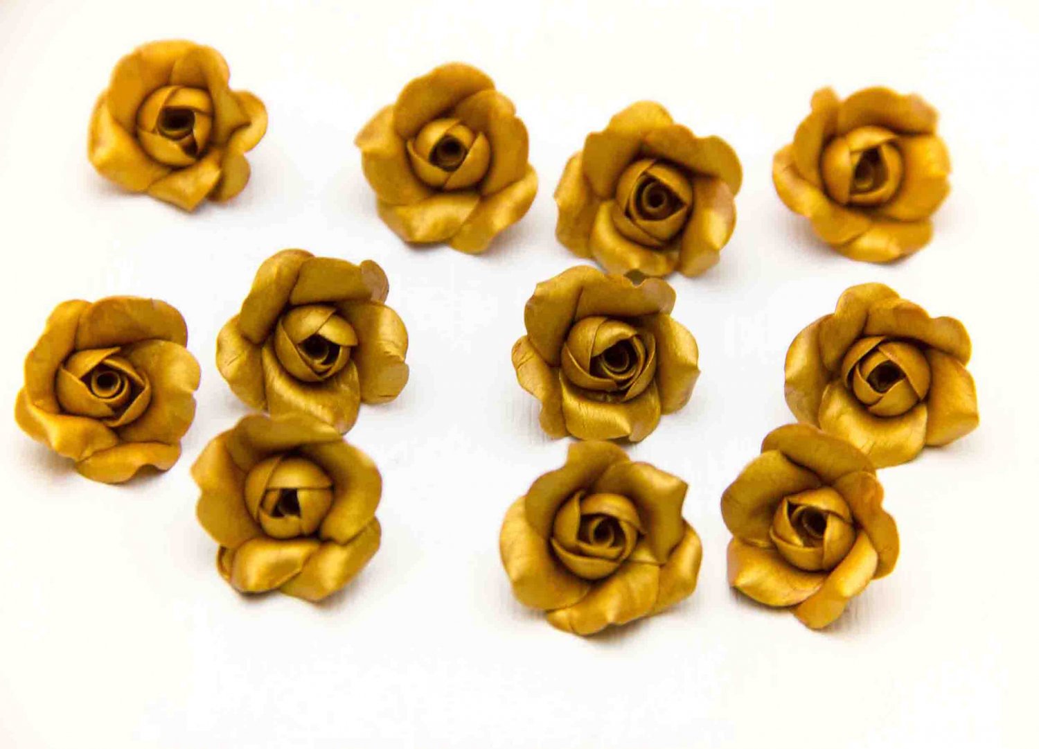 Gold Roses Flowers Beads Polymer clay (Set 5 pcs)  Roses Beads Jewelry Making 0.8"-1" (2- 2.5 cm)