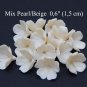 Mix Pearl/Beige flowers beads polymer clay 0,6"( 1,5 cm) Floral beads for jewelry (Set 5 pcs)